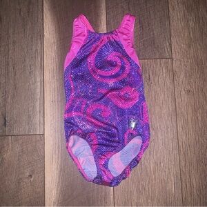 Snowflake Gymnastics Dance Leotard Swirl Pattern Sparkly Sequins Purple Pink Sm